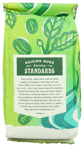 Whole Foods Market Dark French Roast cup emits steam, hinting a smoky, creamy morning cup