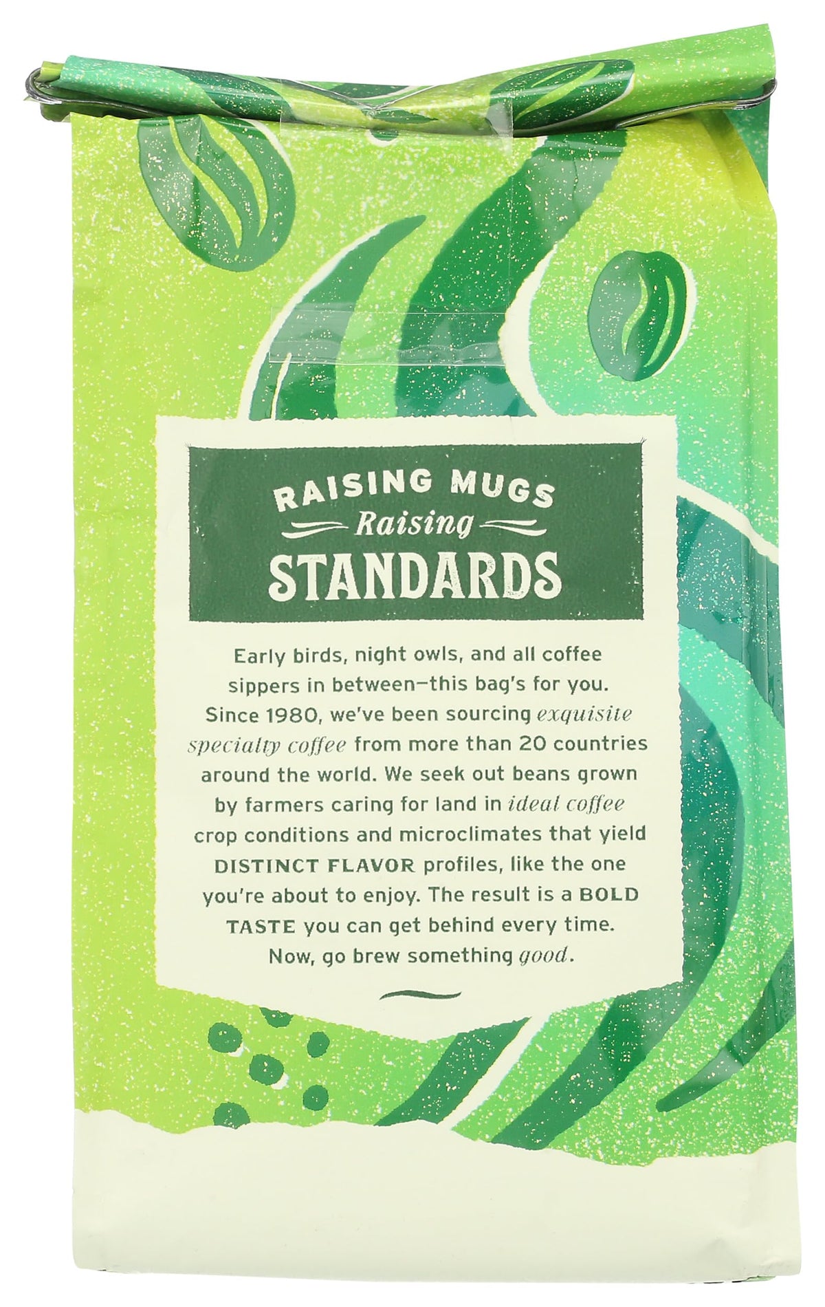 Close-up of Whole Foods Market Organic Breakfast Blend grounds highlighting light roast aroma.