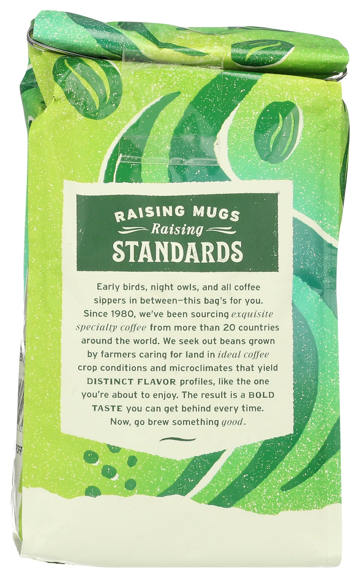 Whole Foods Market Organic Decaf Ground Coffee bag close-up for convenient storage.