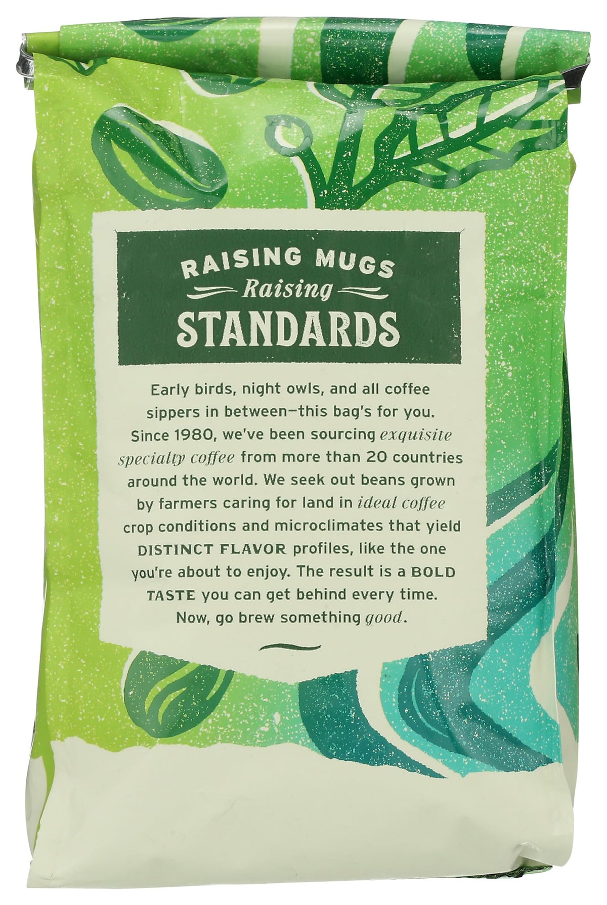 Bel Canto bag front displays organic sourcing and 12-ounce resealable packaging
