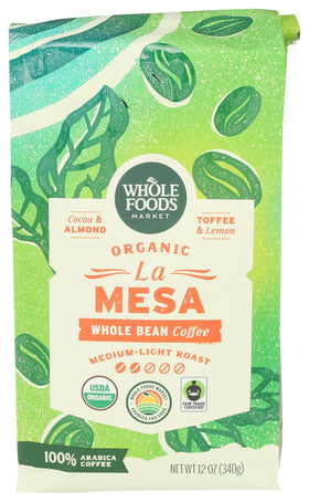 Whole Foods Market Organic La Mesa coffee bag preserves freshness and quality.