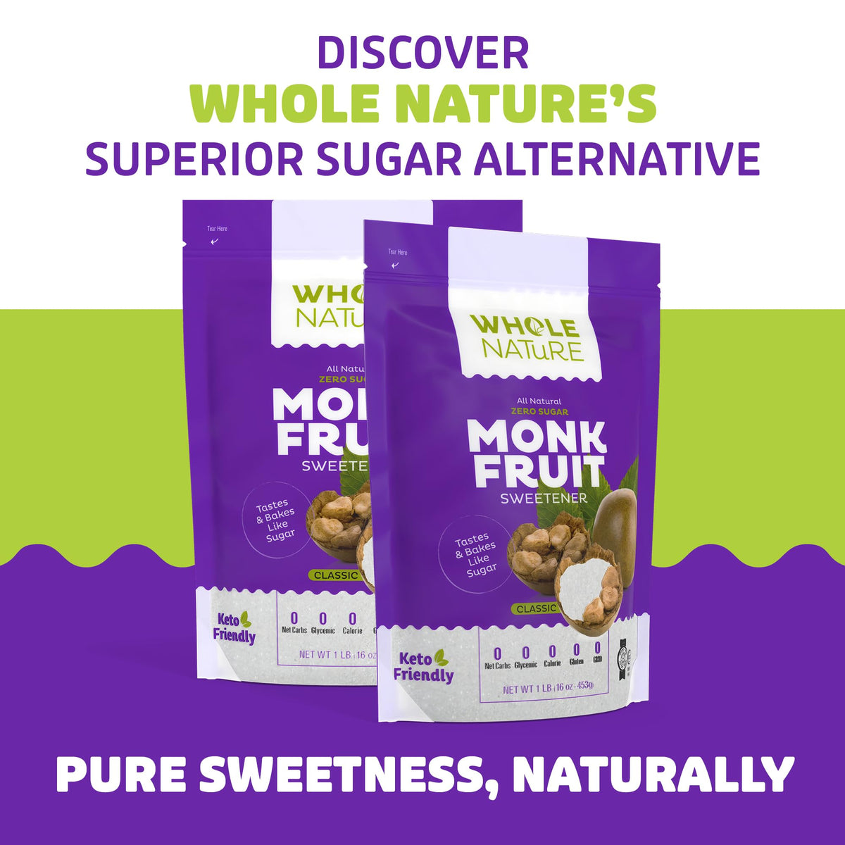 Whole Nature monk fruit sweetener baking dish ready for recipes.