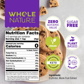 Whole Nature monk fruit sweetener bottle pour demonstrates keto friendly sweetness.