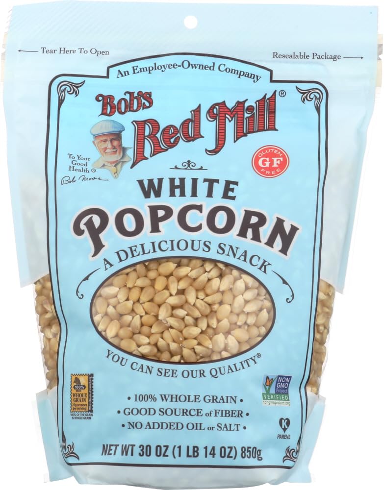 Whole 5 Bob's Red Mill resealable popcorn bags keep kernels fresh for longer.