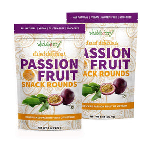 WholeBerry dried passion fruit maracuja 8oz pack showing vibrant slices for on the go snacking