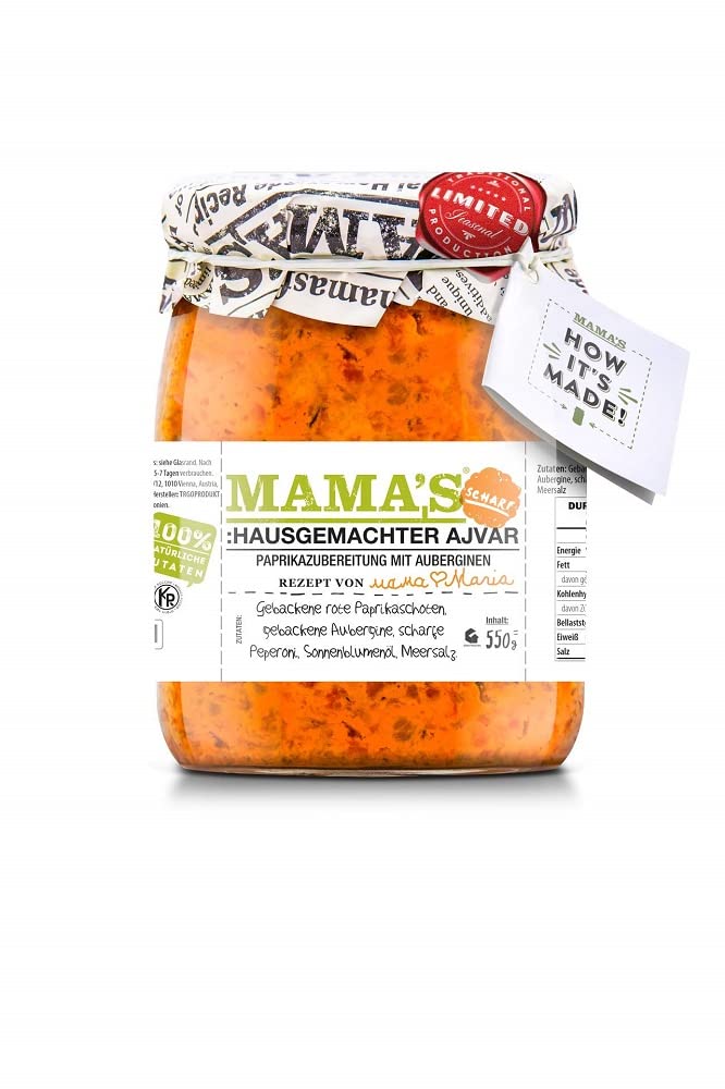 Wholefood Earth Mama's Homestyle Hot Ajvar jar, smoky roasted pepper spread, ideal for sandwiches.