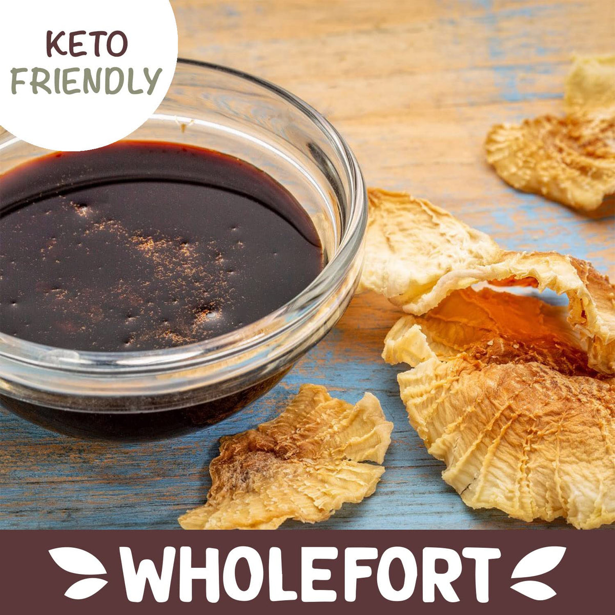 Wholefort Yacon Syrup in amber glass bottle demonstrates premium packaging.