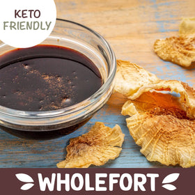 Wholefort Yacon Syrup in amber glass bottle demonstrates premium packaging.