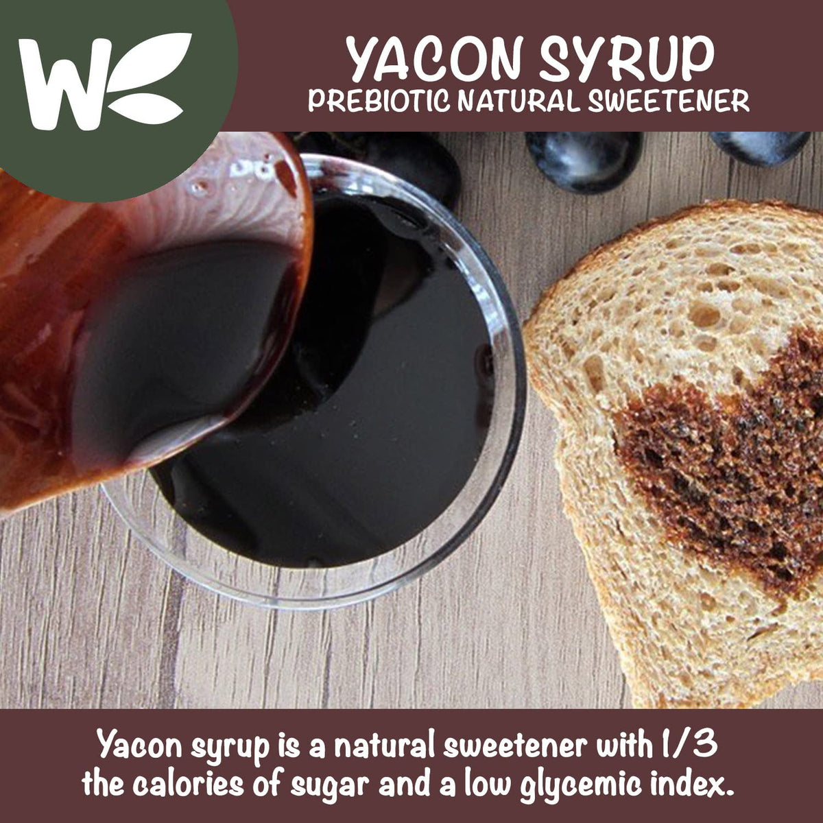 Wholefort Yacon Syrup being poured over pancakes for a natural sweetener.