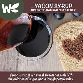 Wholefort Yacon Syrup being poured over pancakes for a natural sweetener.