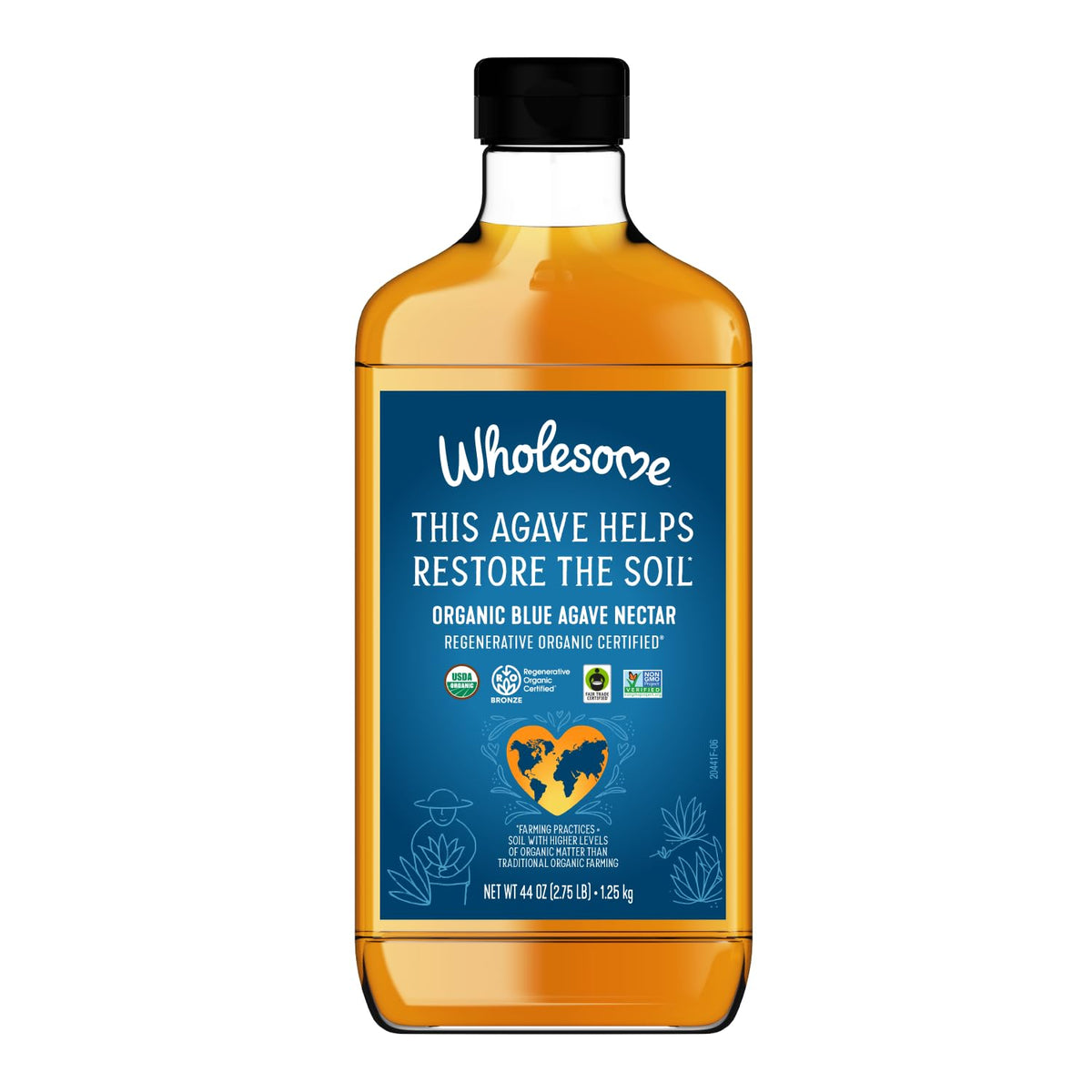 Wholesome Blue Agave Nectar bottle shows natural sweetness for beverages.