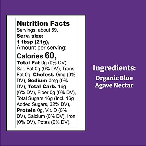 Wholesome FT Organic Blue Agave Nectar label with organic certification visible.