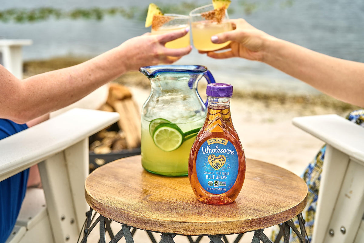 Wholesome Organic Blue Agave Nectar label close-up.