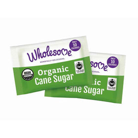 Wholesome Organic Cane Sugar Packet 2.6g shown with a cup, ideal for precise sweetening.