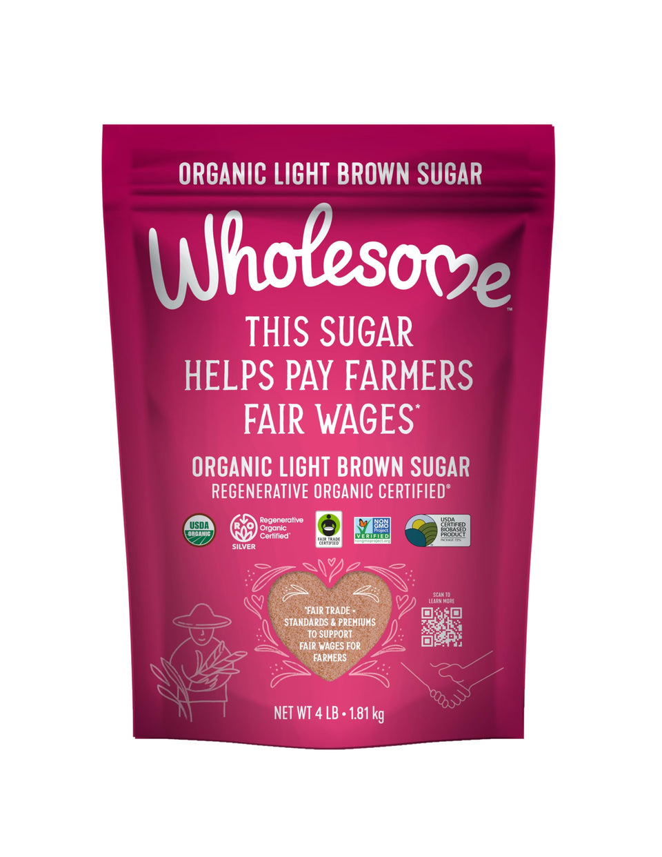 Wholesome Organic Light Brown Sugar 64oz bag shows versatile baking staple.