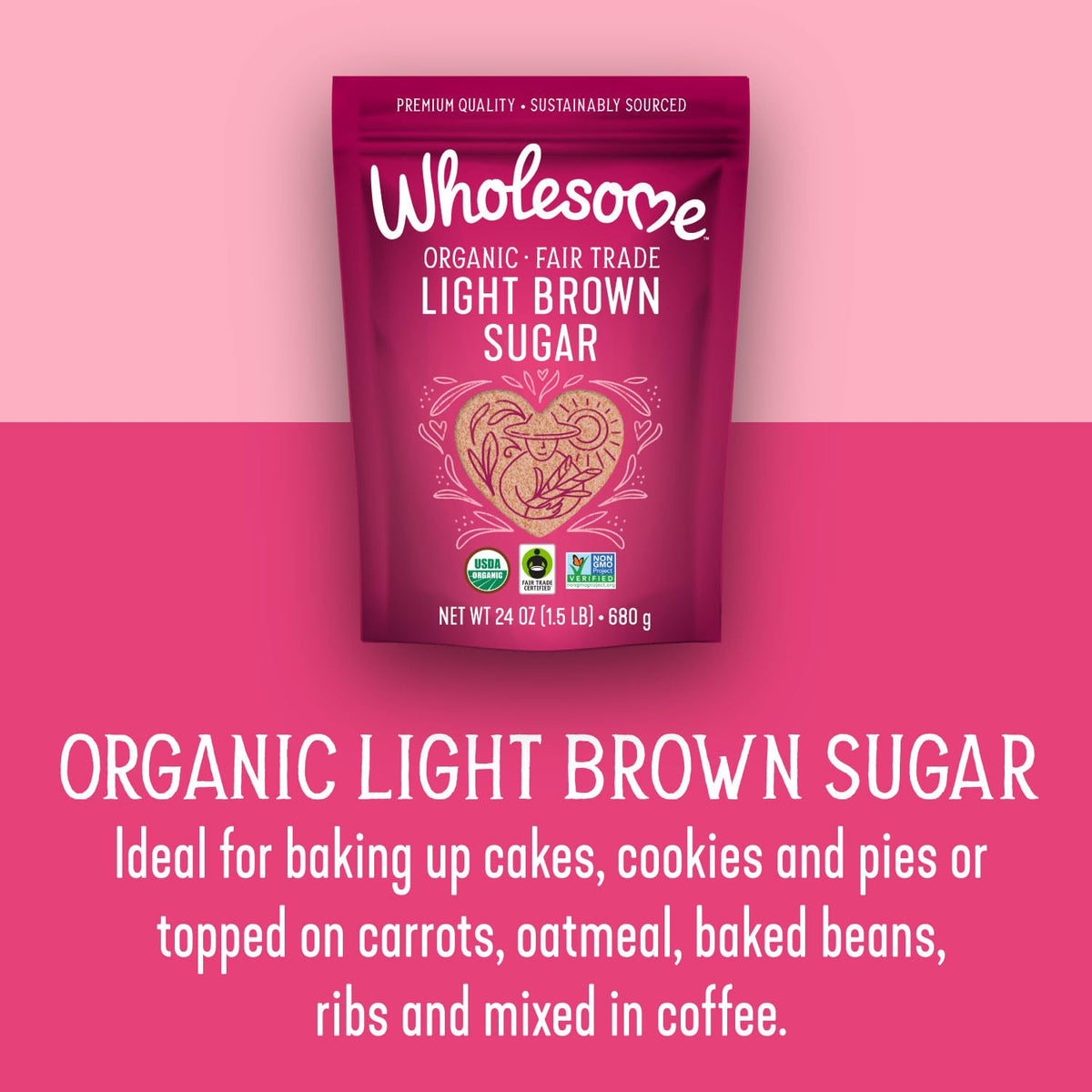 Wholesome Organic Light Brown Sugar baking bowl scene showing soft texture.