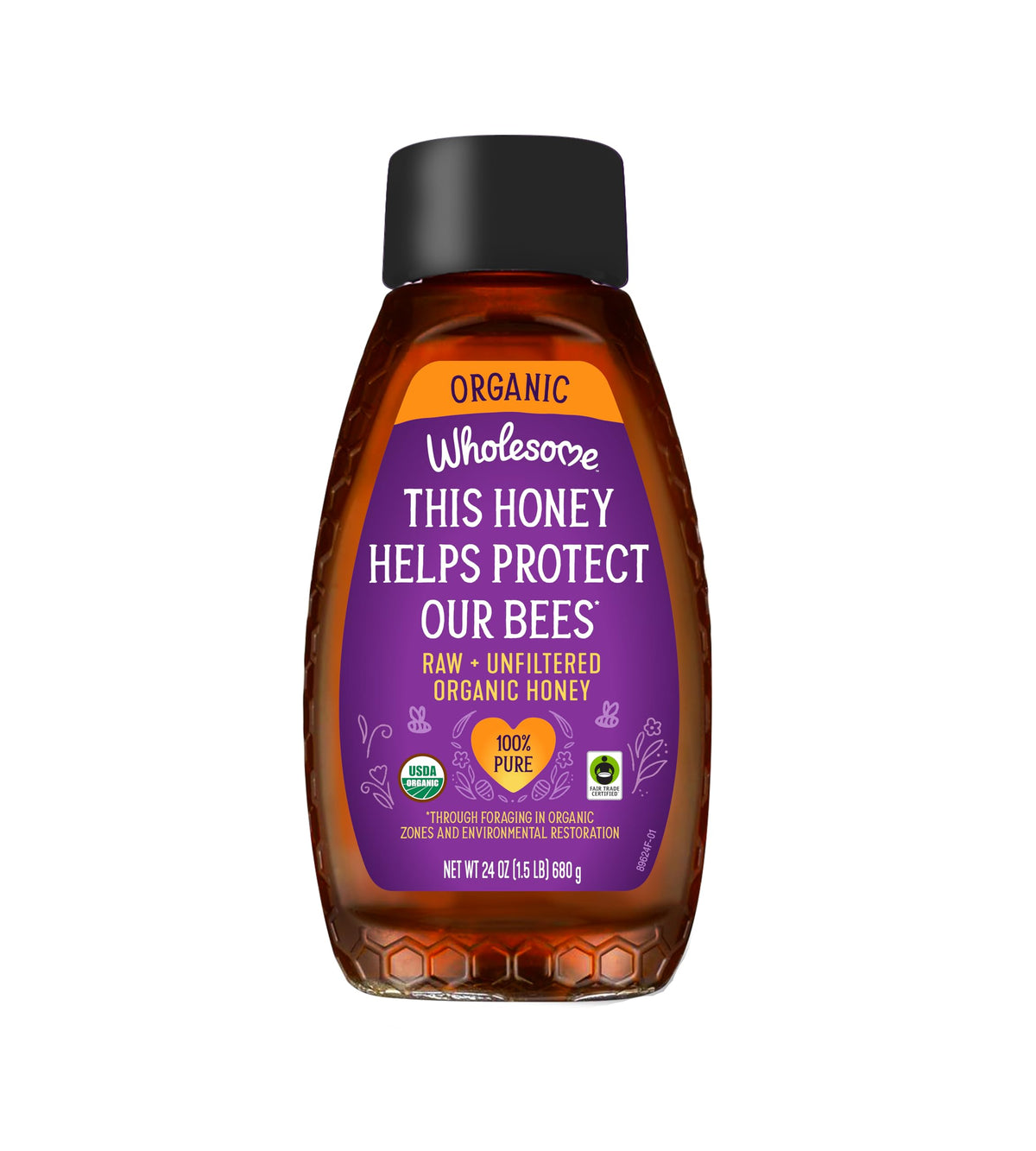 Wholesome Organic Raw Honey bottle closeup showing purity and Brazil sourcing