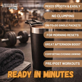 Wholesome Provisions Protein Hot Chocolate instant mix packet, convenient single-serve option.