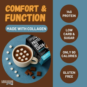 Box of Wholesome Provisions Protein Hot Chocolate sachets for easy macros.