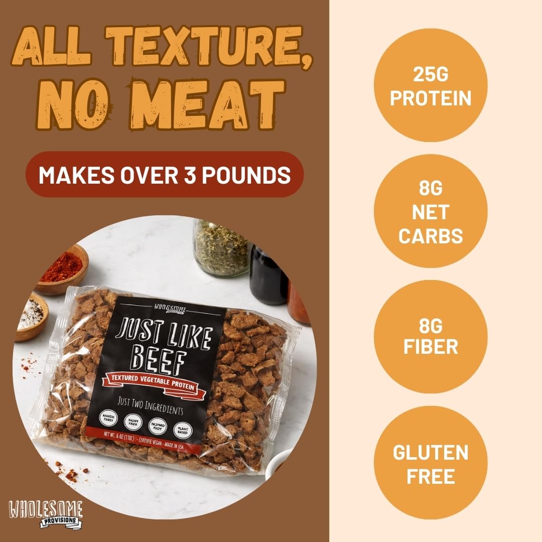 Wholesome Provisions textured vegetable protein package back with preparation details