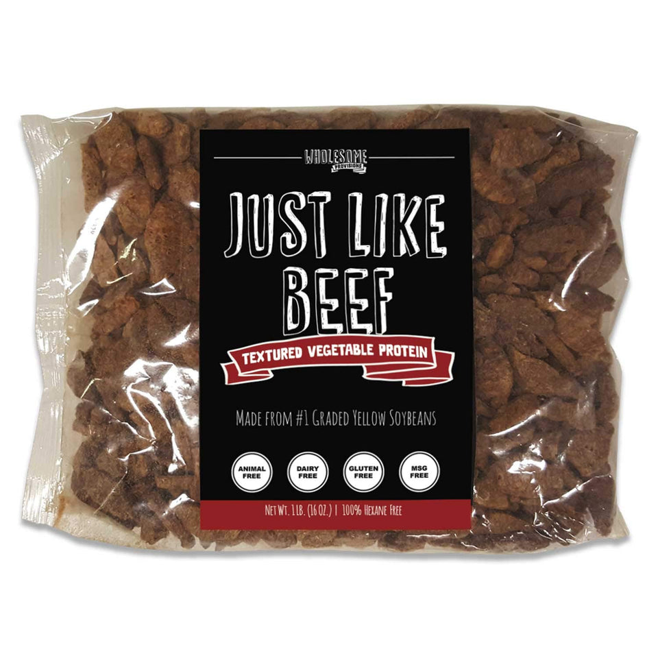 Wholesome Provisions textured vegetable protein package front showing versatile vegan protein for meals