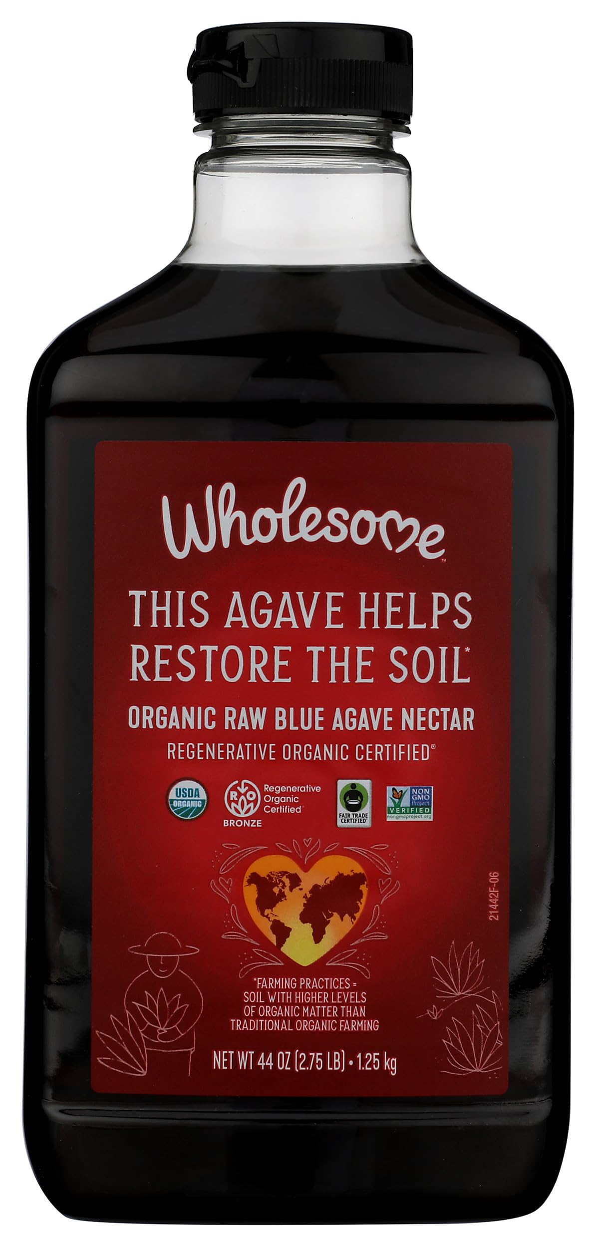 Wholesome Raw Blue Agave Nectar bottle pour for natural sweetness in coffee or tea