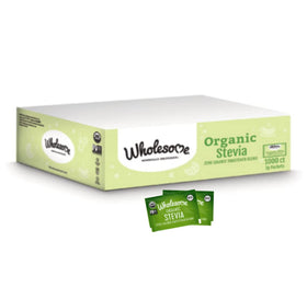 Wholesome Stevia Packets front view, convenient for beverages and daily use.