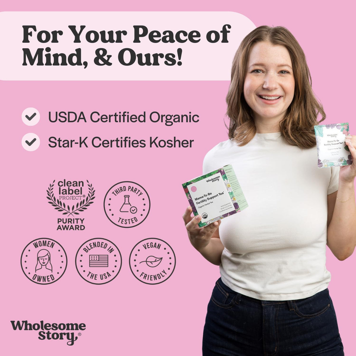 Wholesome Story USDA Organic seal close-up emphasizes clean ingredients