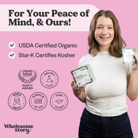 Wholesome Story USDA Organic seal close-up emphasizes clean ingredients