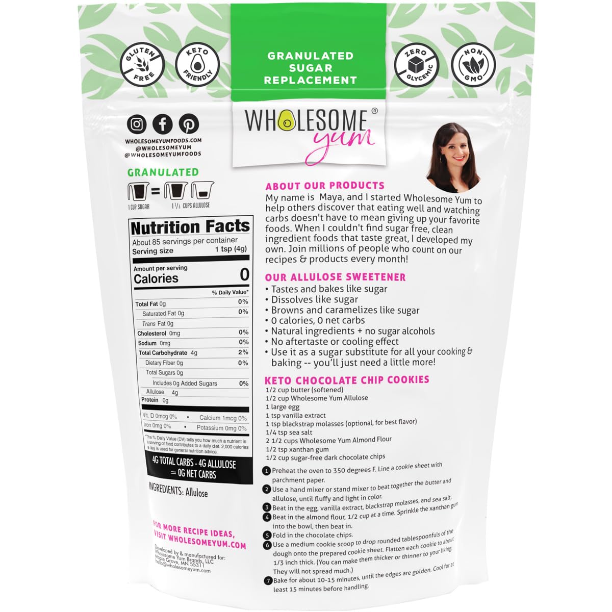 Wholesome Yum Allulose granulated form ready for easy sugar replacement in baking.