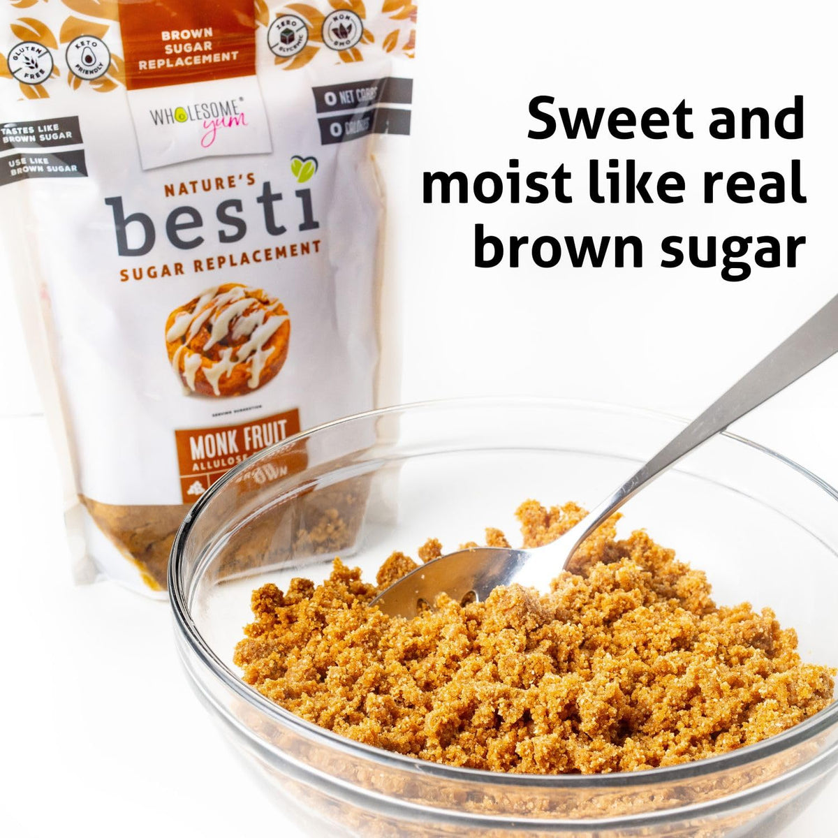Wholesome Yum Besti brown sugar substitute caramelizing to golden crusts