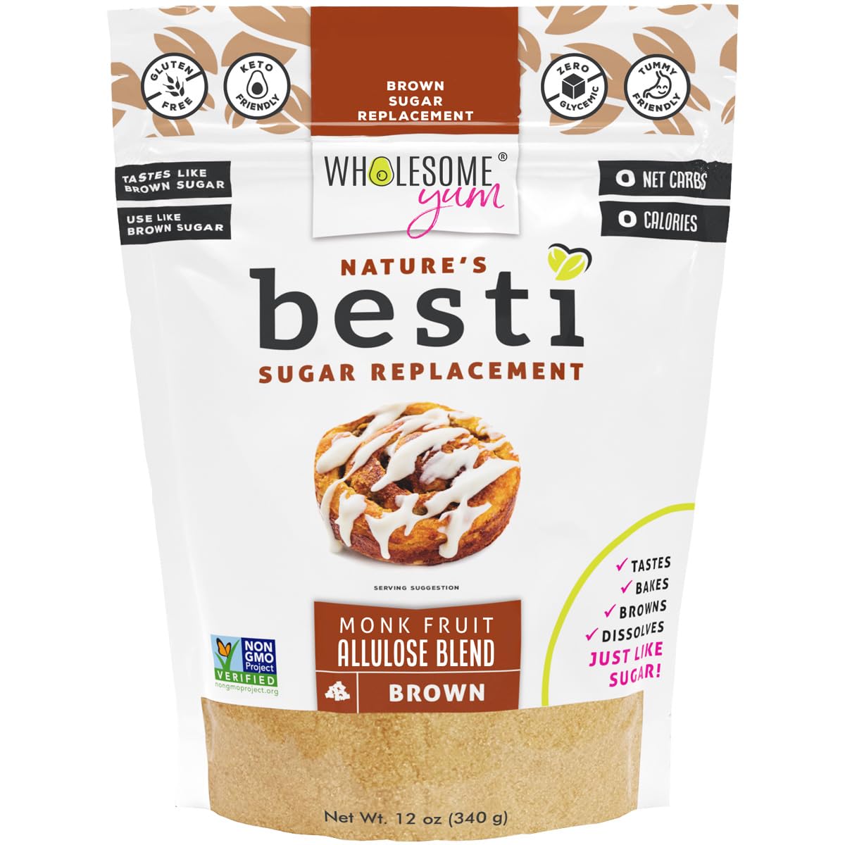 Wholesome Yum Besti brown sugar substitute packaging front shows keto-friendly sweetener
