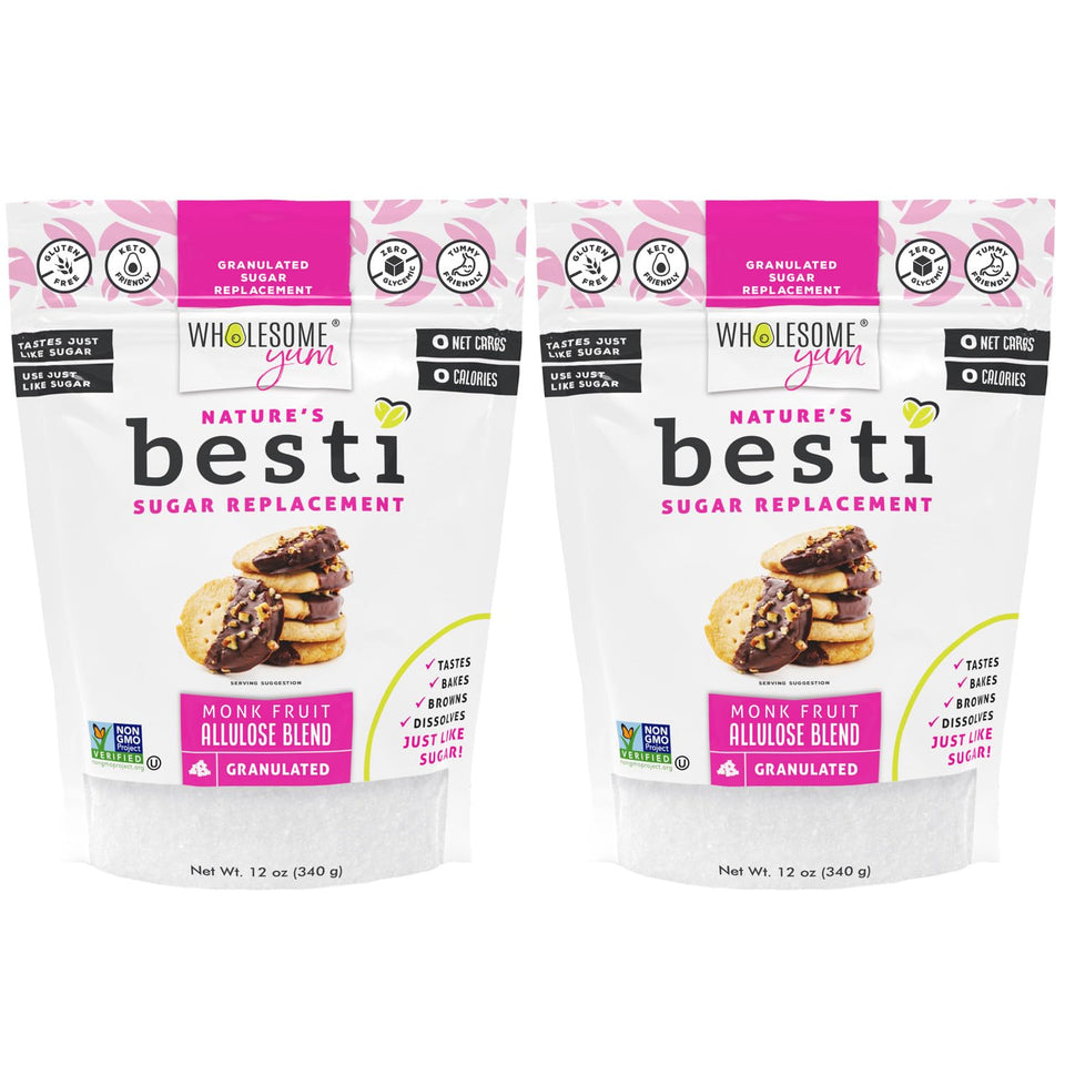 Wholesome Yum Besti natural sugar substitute bottle shows keto-friendly sweetness with zero calories.