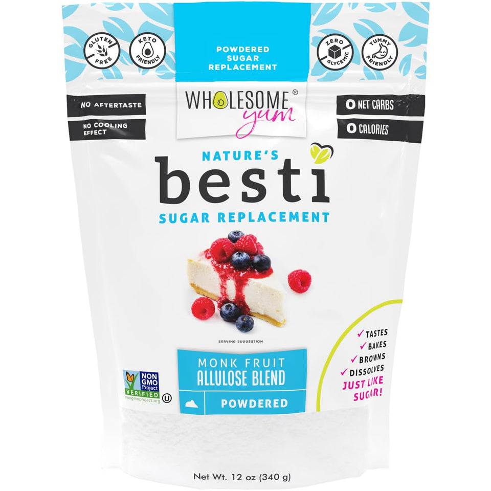 Wholesome Yum Besti powdered sugar bottle for sugar-free baking.
