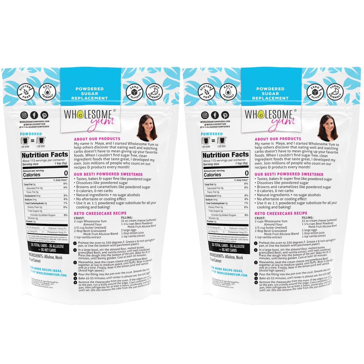 Wholesome Yum Besti powdery substitute close-up shows ultra-fine texture ideal for smooth frostings.