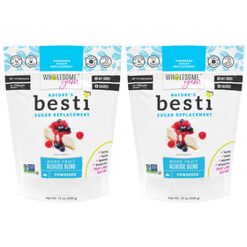 Wholesome Yum Besti powdered sugar substitute packaging highlights keto-friendly, zero-calorie option.