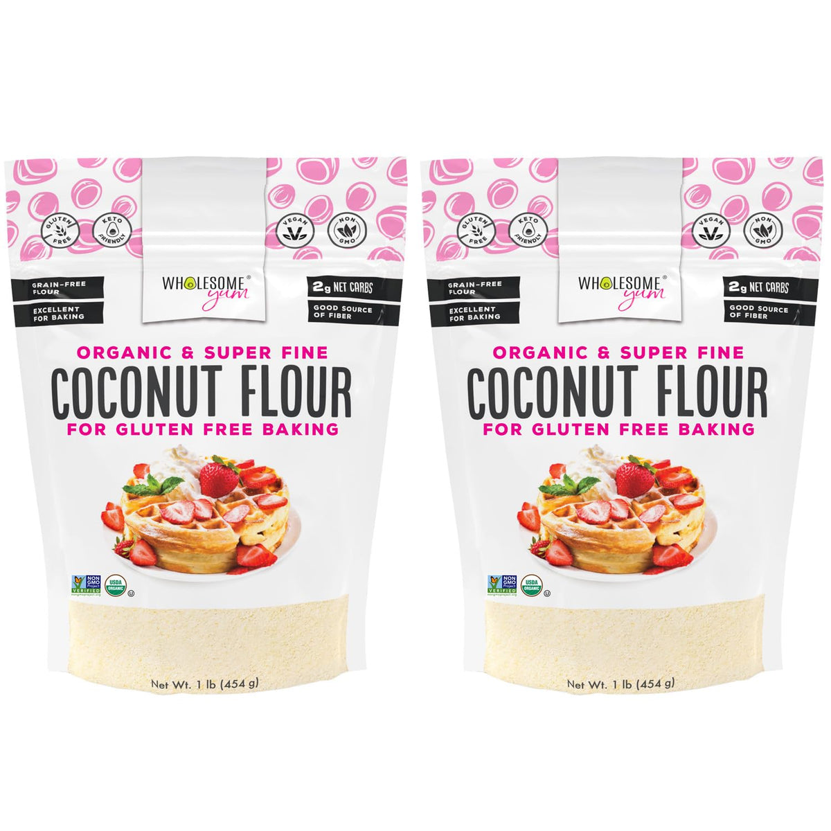 Wholesome Yum coconut flour pack-2 shown, a convenient gluten-free pantry staple for keto baking.