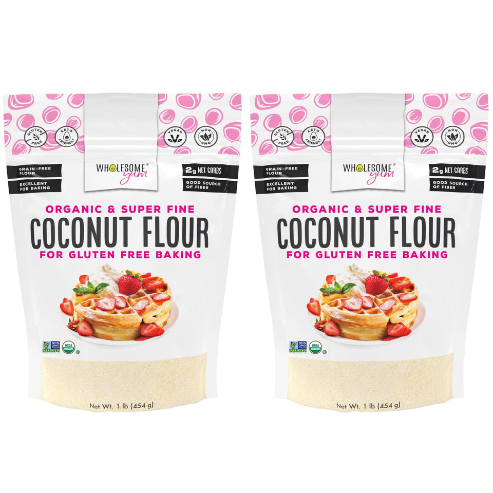Wholesome Yum coconut flour pack-2 shown, a convenient gluten-free pantry staple for keto baking.