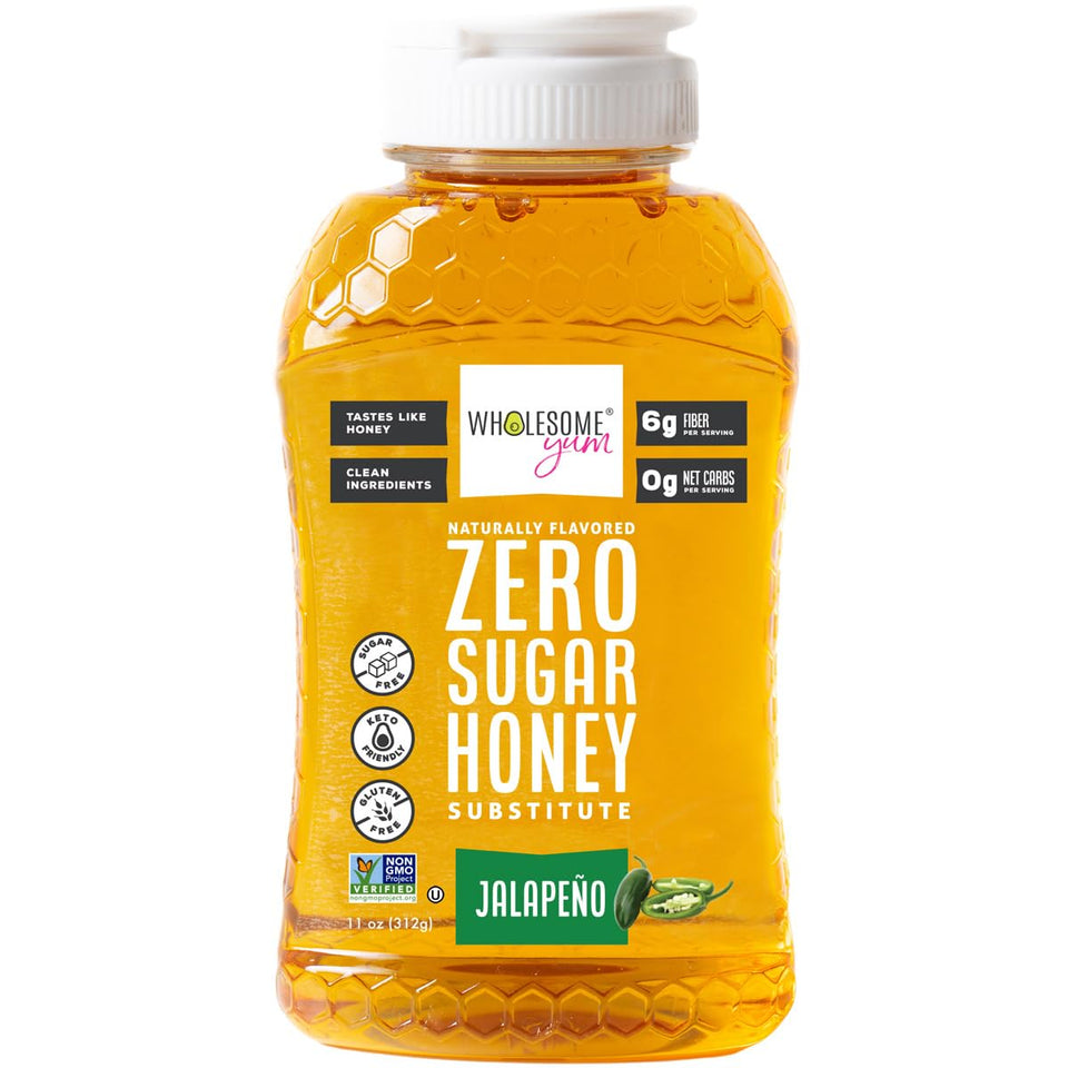 Wholesome Yum jalapeno honey substitute bottle pour for keto-friendly drizzle