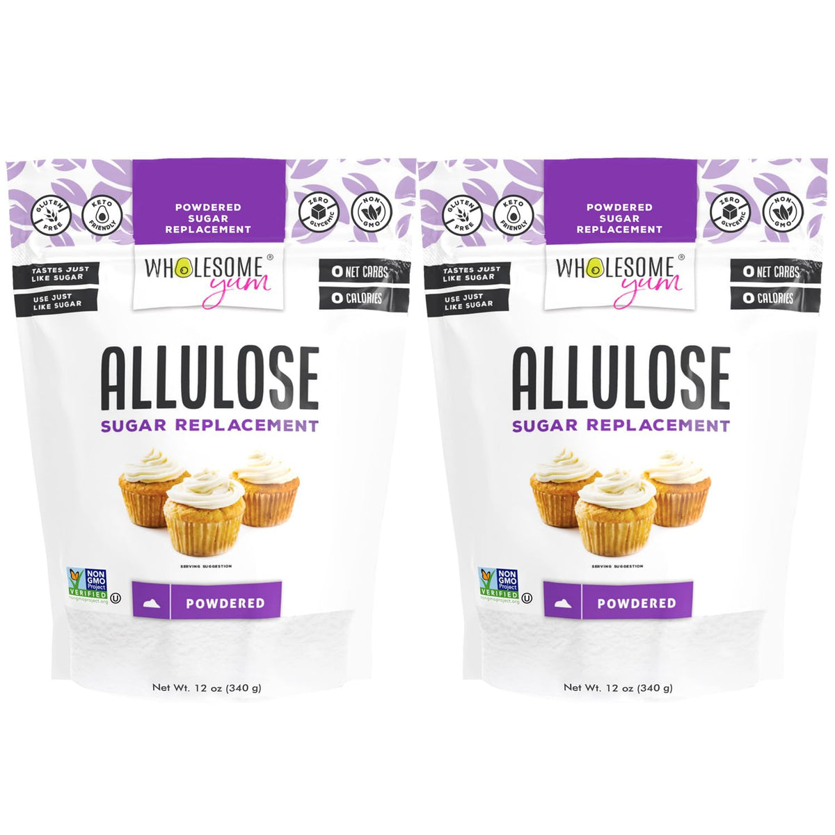 Wholesome Yum powdered allulose sweetener bottle pour for zero-calorie sweetening on the go