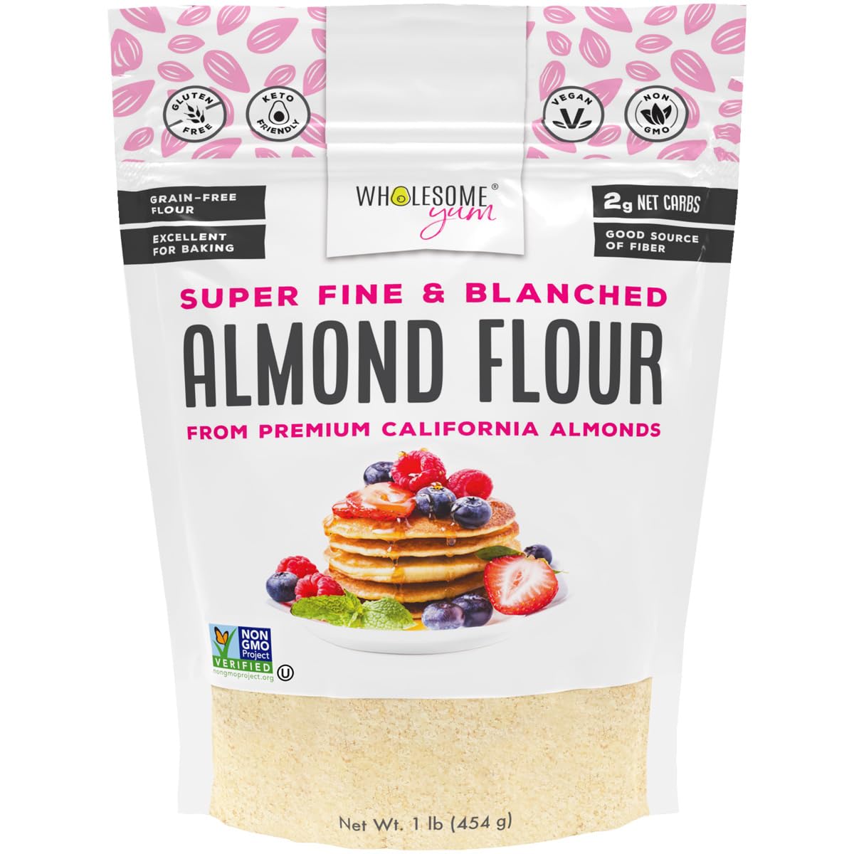 Wholesome Yum almond flour bag with ultra-fine grind for light baked goods.