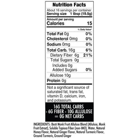 Wholesome Yum turmeric ginger honey substitute label view with keto-friendly claims.