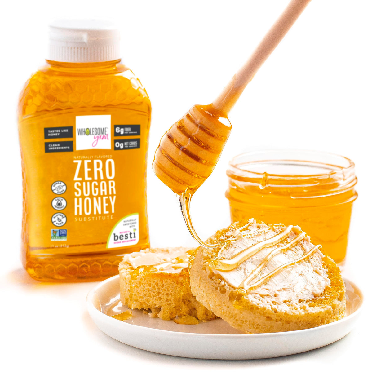 Glaze-ready drizzle from Wholesome Yum zero sugar honey substitute