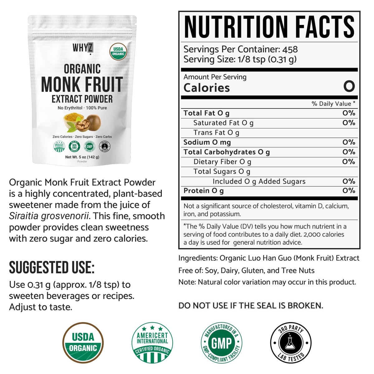 Close-up of WHYZ monk fruit powder texture and purity