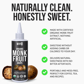 WHYZ monk fruit liquid drops are suitable for baking and light dessert sweetness.