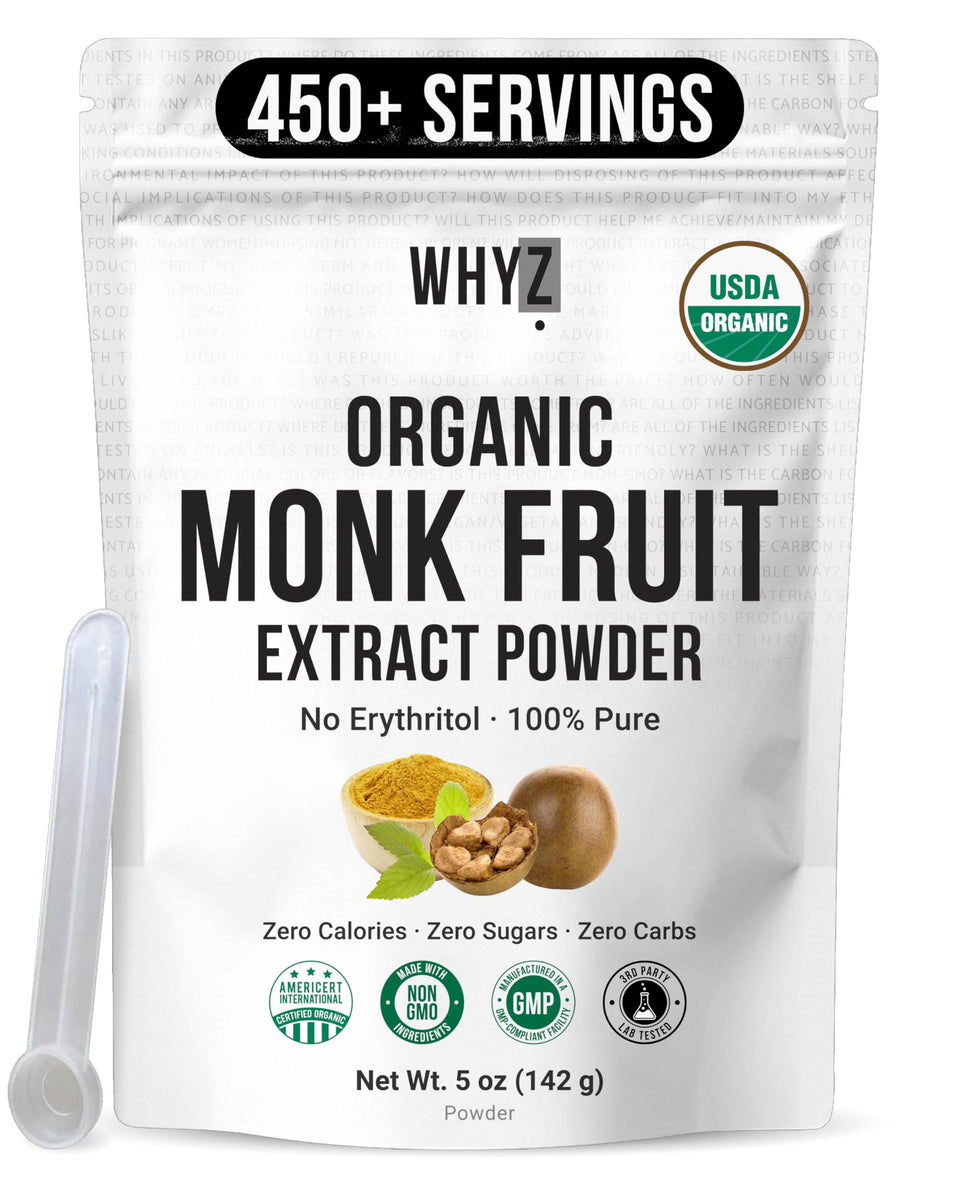 WHYZ organic monk fruit extract bottle for zero-calorie sweetness