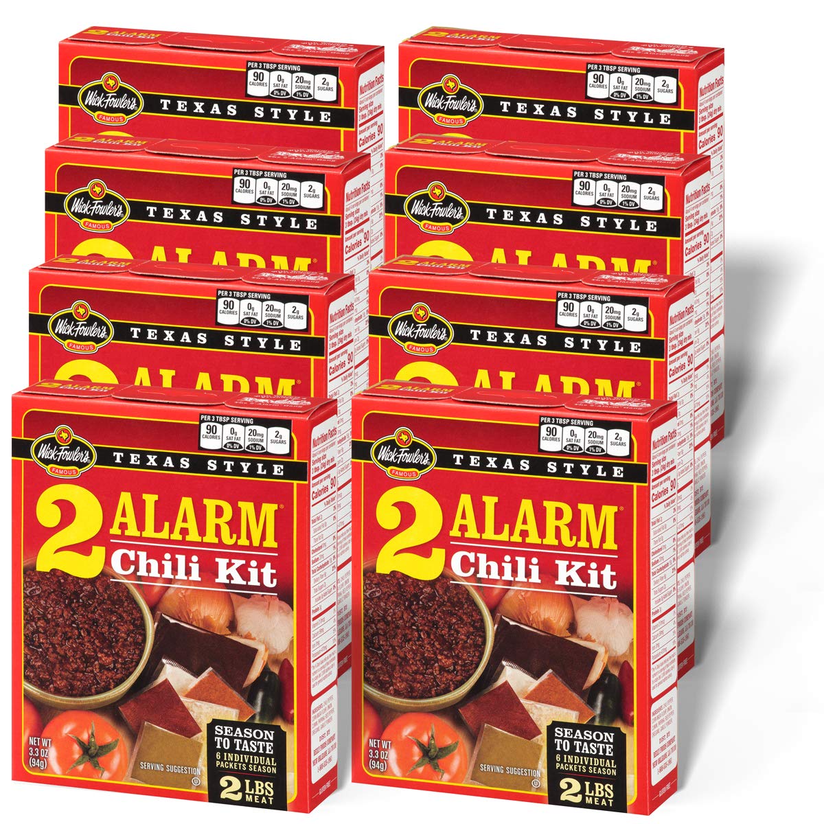 Wick Fowler's 2-Alarm Chili Kit box for authentic Texas flavor.