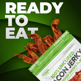 Wicked Cutz Bacon Jerky texture close-up, tender and juicy bite.