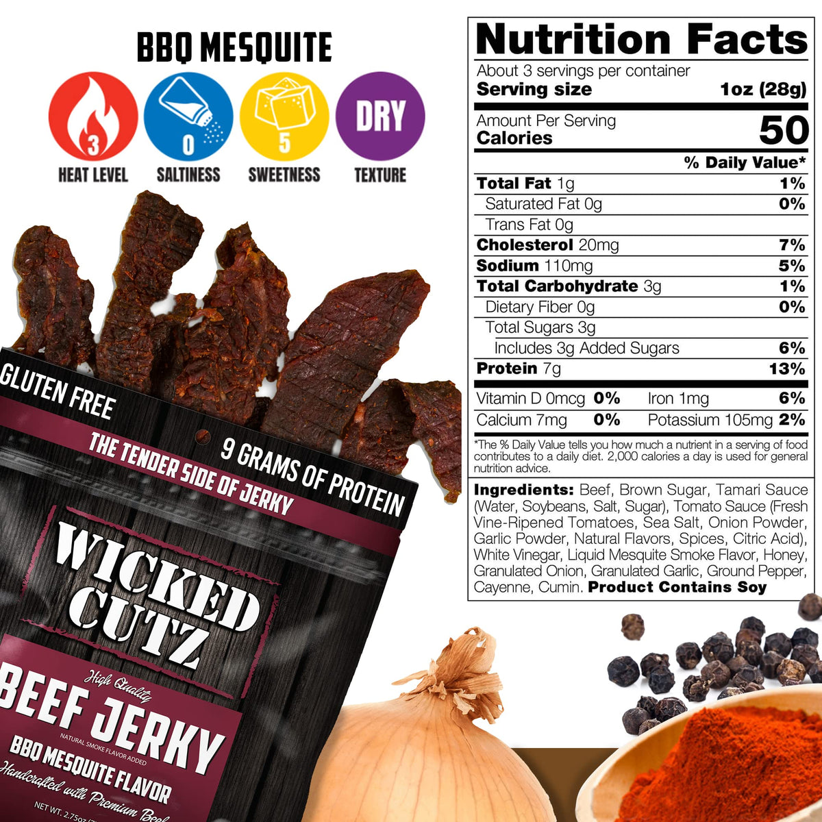 Close-up of Wicked Cutz jerky texture showing tender, juicy bite