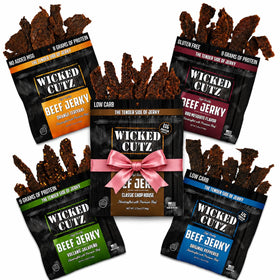 Wicked Cutz beef jerky orange-teriyaki bag highlights flavorful protein boost for busy days.